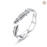 Bague ajustable en argent avec motif de plume