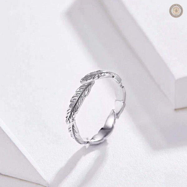 Bague western en argent, design plume élégante et ajustable