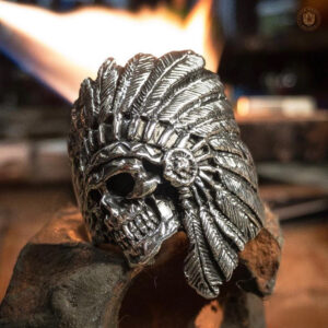 Bague homme avec motif tête d'Indien, design unique western