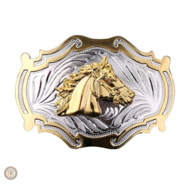 Boucle de ceinture dorée avec motif cheval
