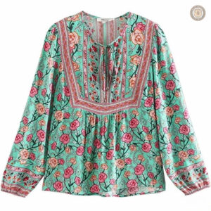 Vêtements western femme, blouse à motifs floraux vibrants