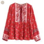 Blouse western rouge pour femme