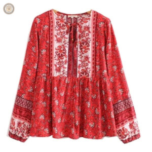 Blouse western rouge pour femme