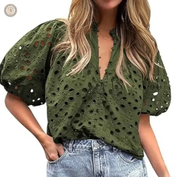 Blouse western verte pour femme, tendance country chic