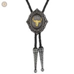 Bolo tie en cuir avec motif de buffle