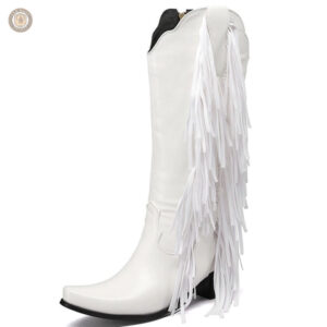Bottes Cowboy Blanches à Franges pour Femme
