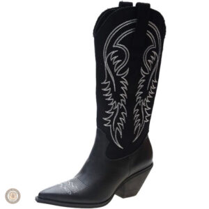 Bottes Western noires pour femme, style cowboy classique