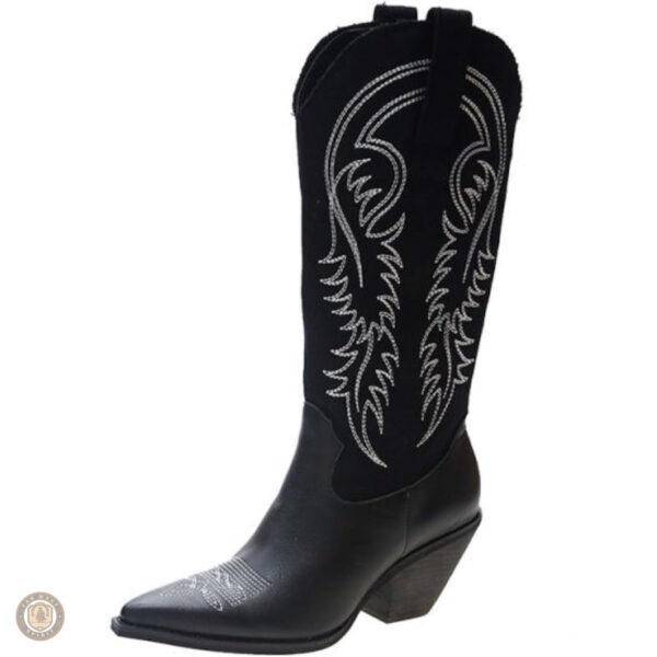 Bottes Western noires pour femme, style cowboy classique
