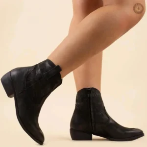 Bottines noires en cuir, style cowboy pour femmes