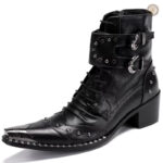 Bottines cowboy en cuir noir pour homme