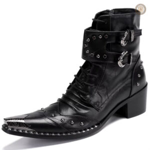 Bottines cowboy en cuir noir pour homme
