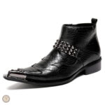 Bottines Cowboy Noires avec motifs gravés pour homme