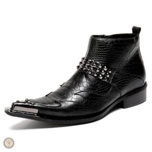 Bottines Cowboy Noires avec motifs gravés pour homme