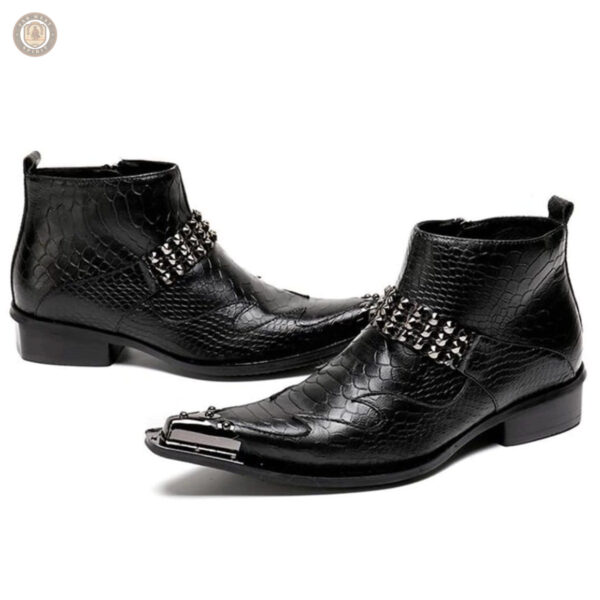 Bottines Cowboy Homme en cuir noir, design gravé élégant