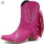 Bottines rouge à talon, parfaite pour un look western féminin
