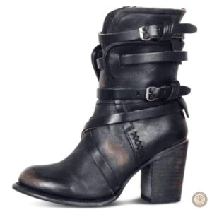 Bottines style cowboy, simili cuir marron, tendance féminine