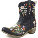 Bottines western fleurs brodées pour femme