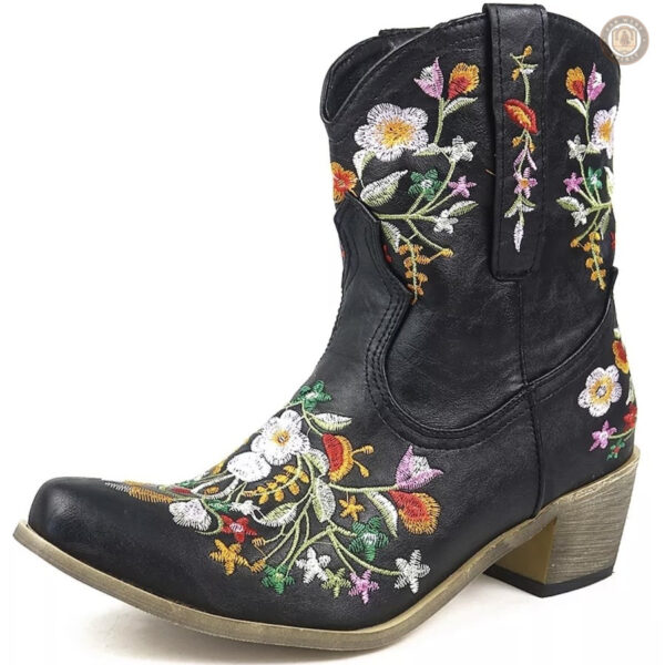 Bottines western fleurs brodées pour femme
