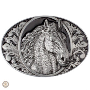 Boucle de ceinture western avec motif cheval noir