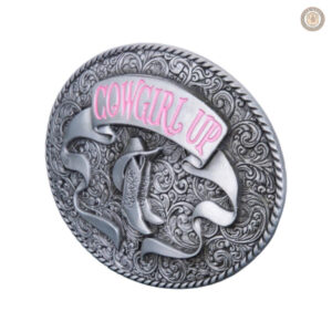 Boucle de ceinture avec motif cowgirl, idéale pour western