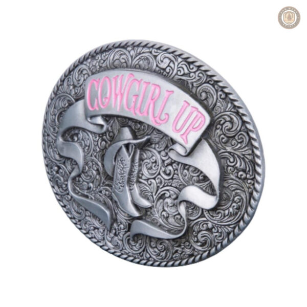 Boucle de ceinture avec motif cowgirl, idéale pour western