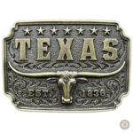 Boucle de ceinture en métal représentant l'État du Texas