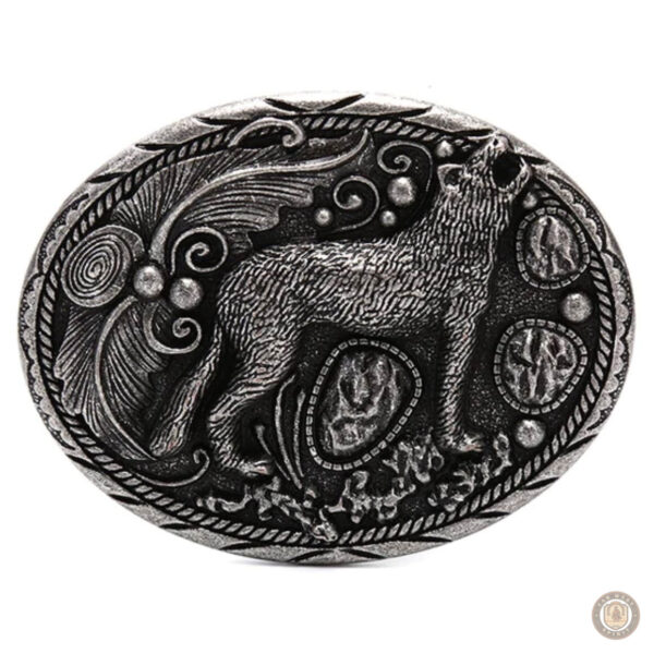 Boucle de ceinture western avec motif de loup