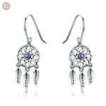 Boucles d'oreilles argent attrape-rêves avec plumes délicates