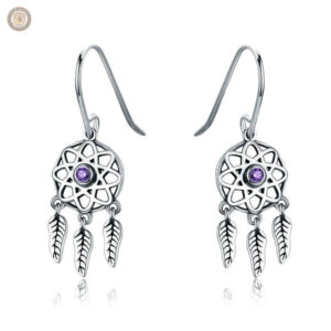 Boucles d'oreilles argent attrape-rêves avec plumes délicates