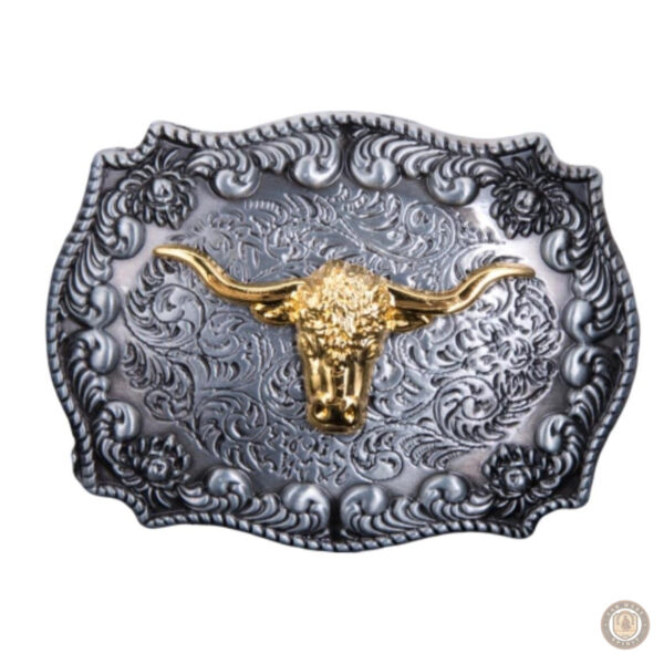 Boucle de ceinture western avec motif de taureau