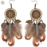 Boucles d'oreilles attrape-rêves avec plumes élégantes