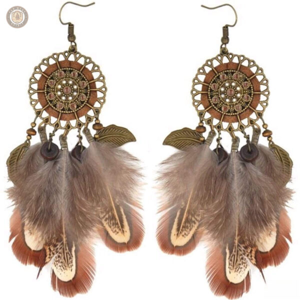 Boucles d'oreilles attrape-rêves avec plumes élégantes