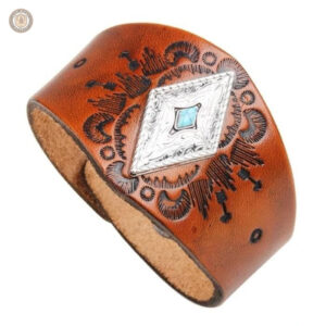 Bracelet cuir homme vintage large en style western