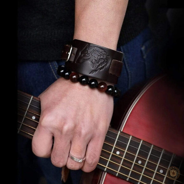 Accessoire en cuir pour hommes, style western loup
