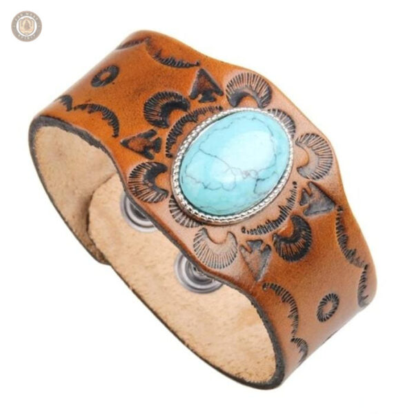 Bracelet cuir avec pierre turquoise, style western