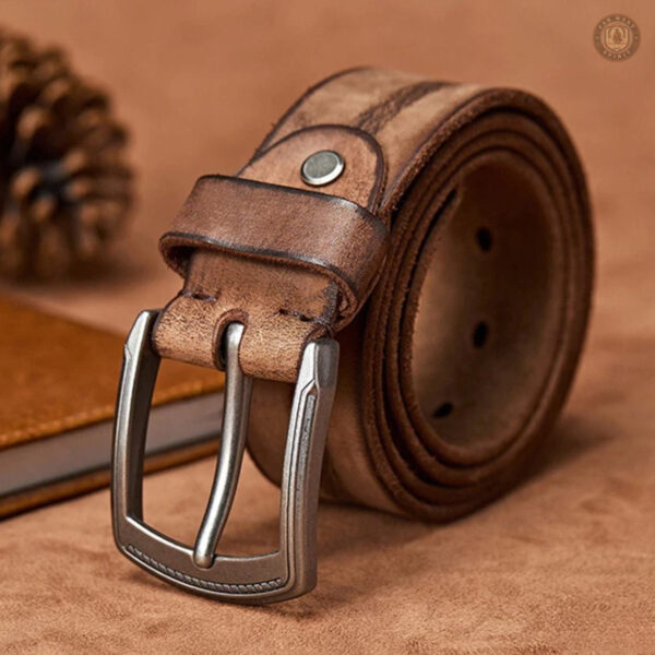 Ceinture western homme en cuir véritable marron