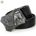 Ceinture homme cuir noir boucle fantaisie