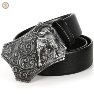 Ceinture homme cuir noir boucle fantaisie