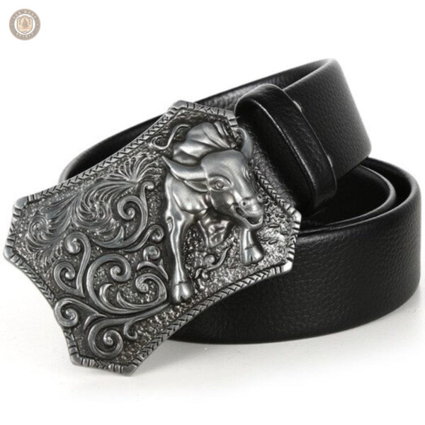 Ceinture homme cuir noir boucle fantaisie