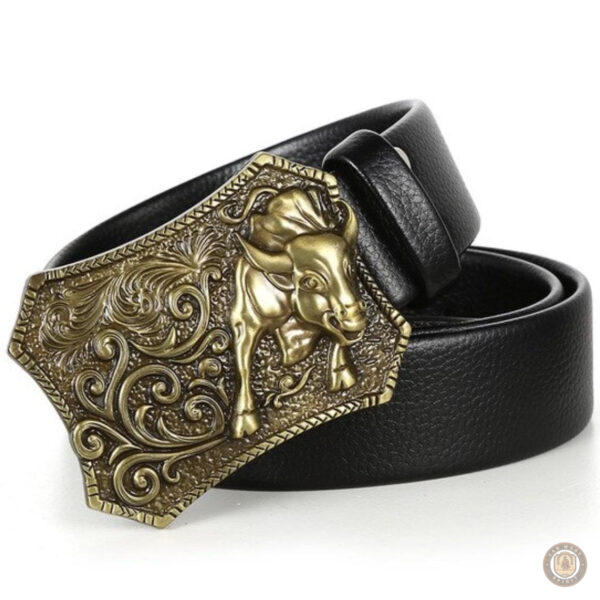 Ceinture western homme en cuir noir, style fantaisie