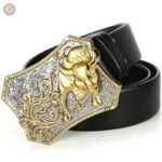 Boucle fantaisie sur ceinture en cuir noir pour homme