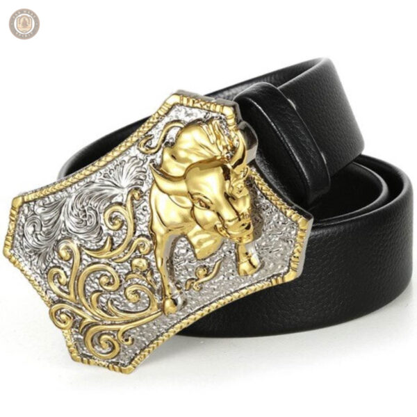 Boucle fantaisie sur ceinture en cuir noir pour homme
