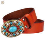 Ceinture en cuir turquoise, idéale pour les tenues décontractées