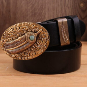 Ceinture en cuir pour femmes, finition dorée élégante