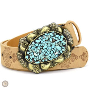 Ceinture femme style western avec pierre bleue décorative