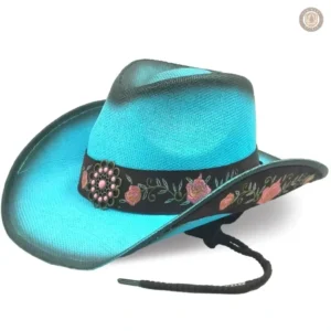Chapeau de Paille Western Turquoise élégant et stylé