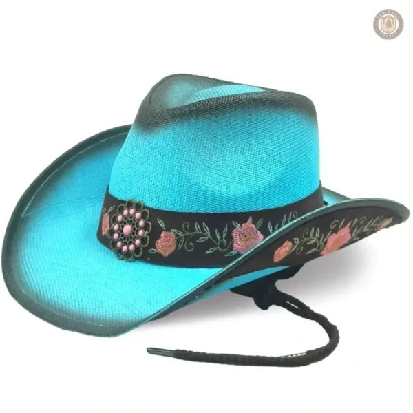 Chapeau de Paille Western Turquoise élégant et stylé