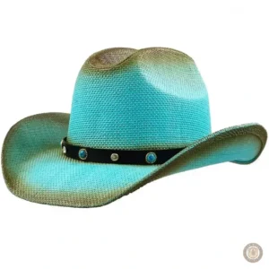 Chapeau cowboy en paille turquoise pour un look unique