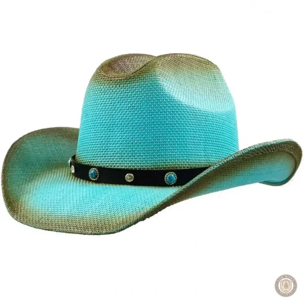 Chapeau cowboy en paille turquoise pour un look unique