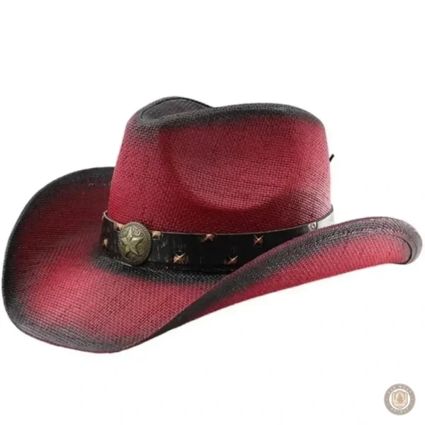 Chapeau de Paille Western Rouge et Noir pour un look cowboy